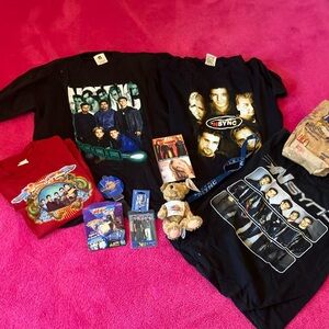 *NSYNC bonanza. Four T-shirts, one hand clicker, one super rare, bear, etc..